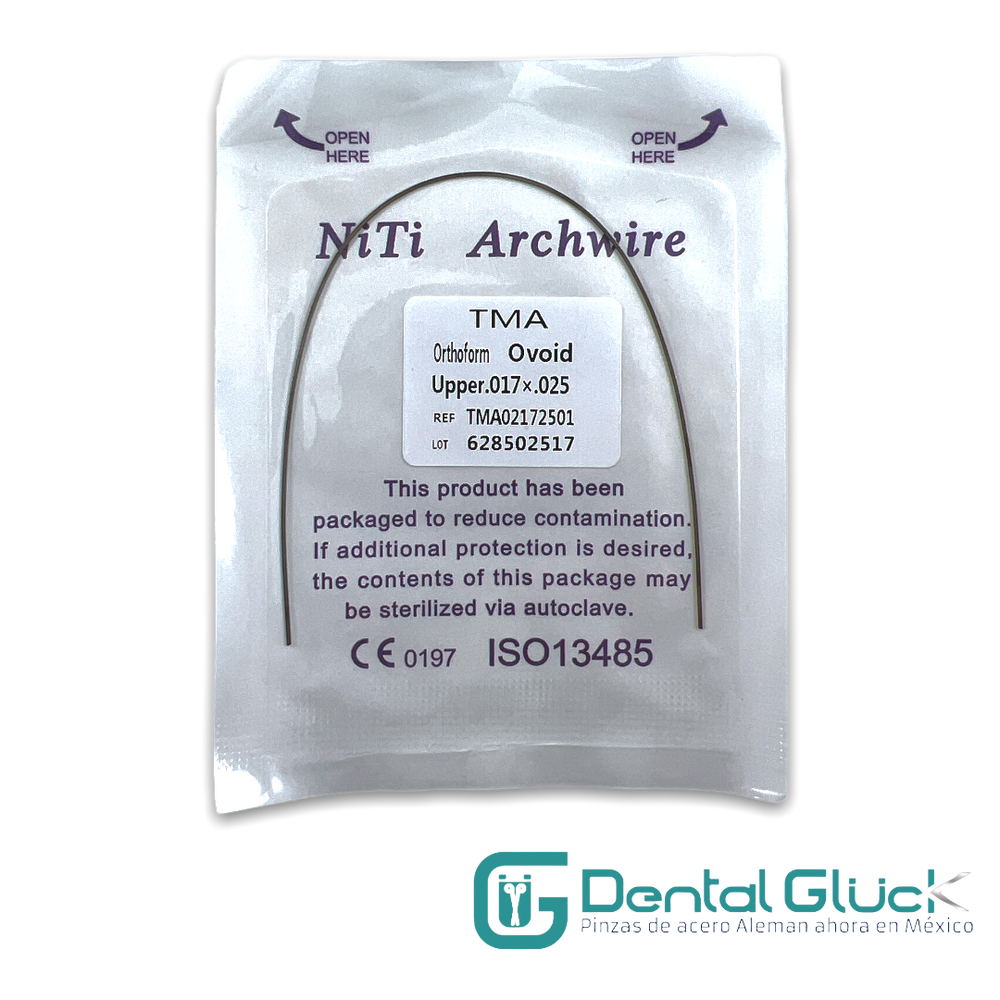 Arco TMA Cuadrado  Material: Titanio Molibdeno /Beta Titanium grado dureza media, entre el Ni-Ti y Acero (S.S.)  Uso: Ortodoncia, Dental, Odontología.